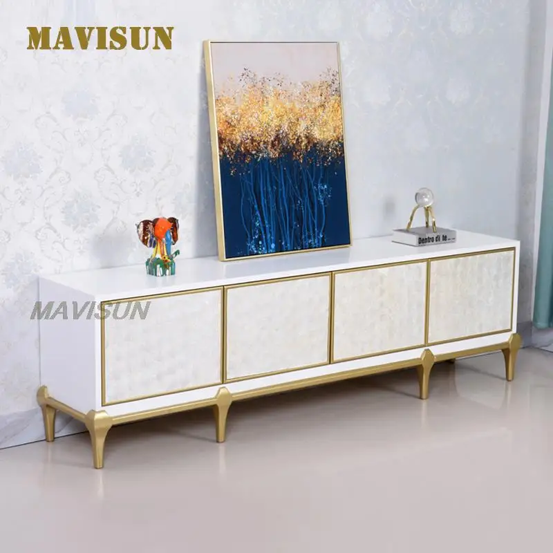 

Pearl White Small Apartment Living Room Tv Cabinet American Light Luxury Simple Sliding Door Locker Hotel Home Furniture