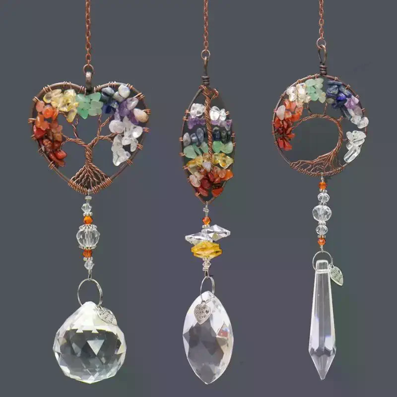 Heart Amethyst Tree Of Life Car Ornament Natural Crystal Pendant Sun Catcher For Rearview