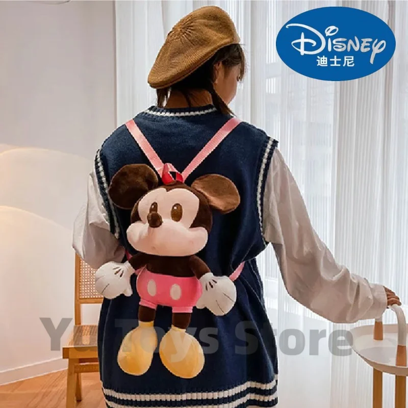 New Disney Anime Minnie Mickey Mouse Plush Backpack Kawaii Children Fashion Cartoon Y2k Leisure Plushies One Shoulder Bag Gift