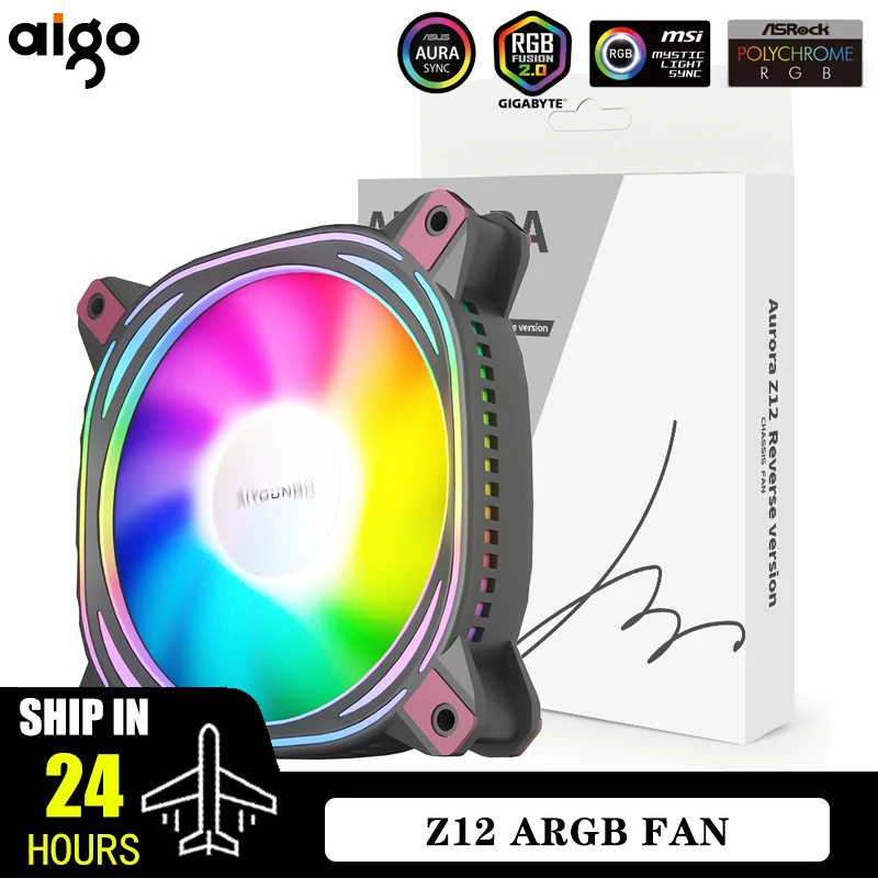 Aigo Z12 Computer Case Fan Reverse Ventoinha PC 120mm Rgb Fan Cooler 4pin PWM CPU Cooling Fan 3pin5v Argb 12cm Ventilador