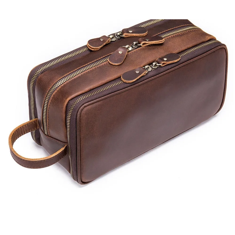

Retro Men's Clutch Genuine Leather, High-end Fashion Multi-zipper Toilet Bag, Versatile, Simple and Large-capacity Storage Bag.
