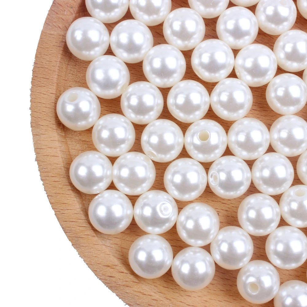 

8-16mm Half Hole High Shine Imitation Pearls For DIY Jewelry Ivory Resin Pearl Beads Round Shape With Big Hole Many Sizes