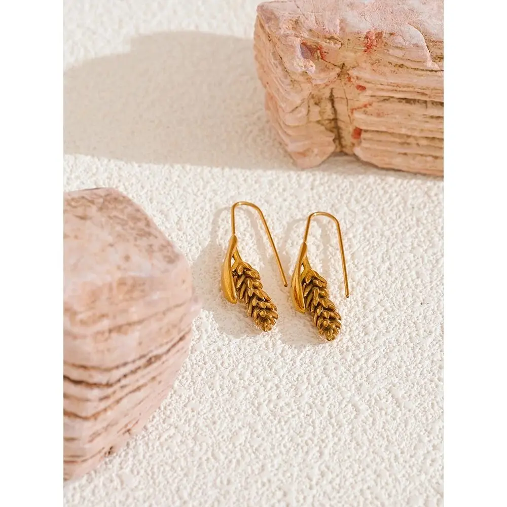 2024 Wheat Ear Ear of Wheat Fashion Earrings Golden Copper Earrings of Wheat Ears Stainless Steel Earrings Women