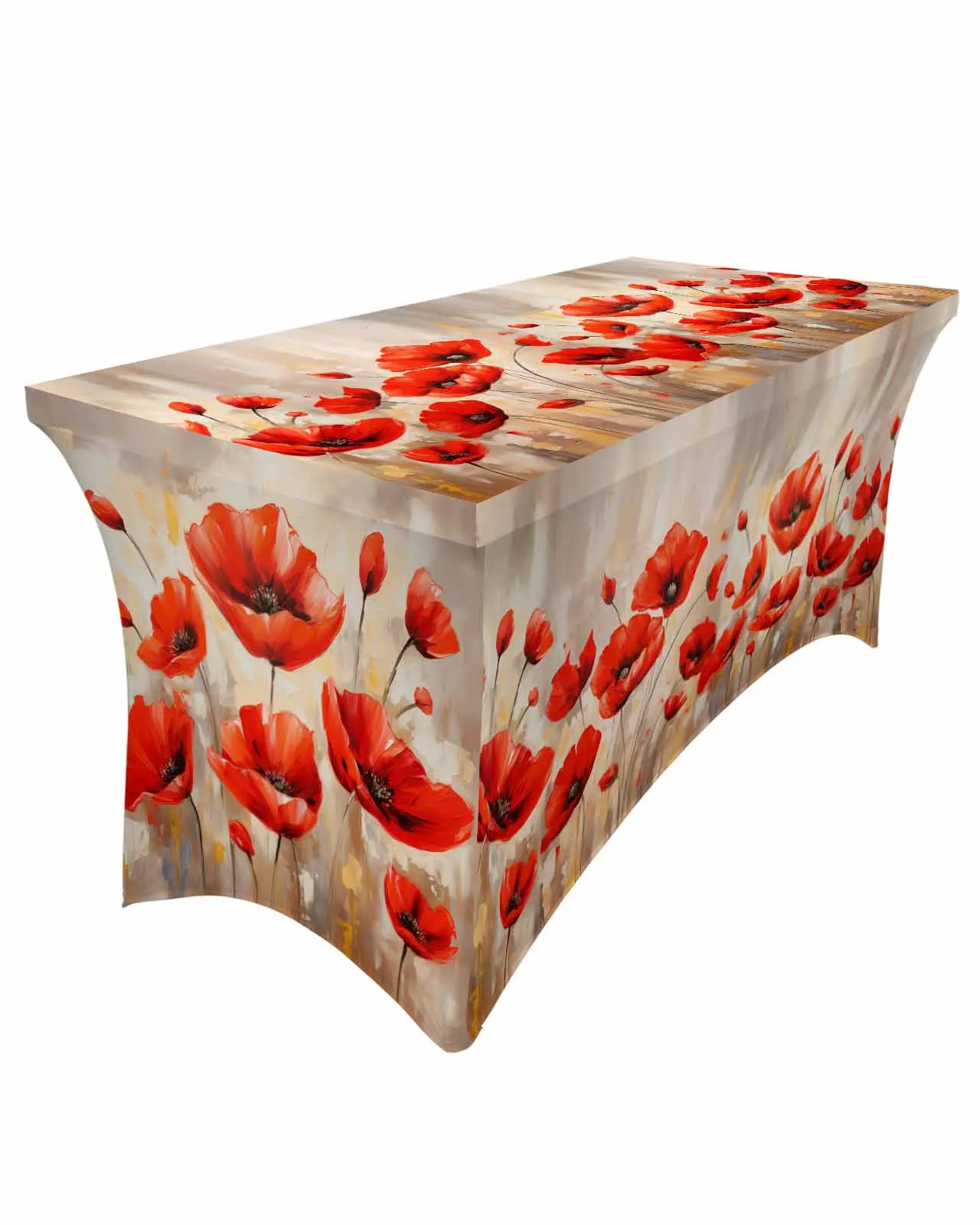 Spring Watercolor Poppy Flower Plant Elastic Table Skirt Wedding Birthday Table Decoration Table Skirt Tablecloth for Party