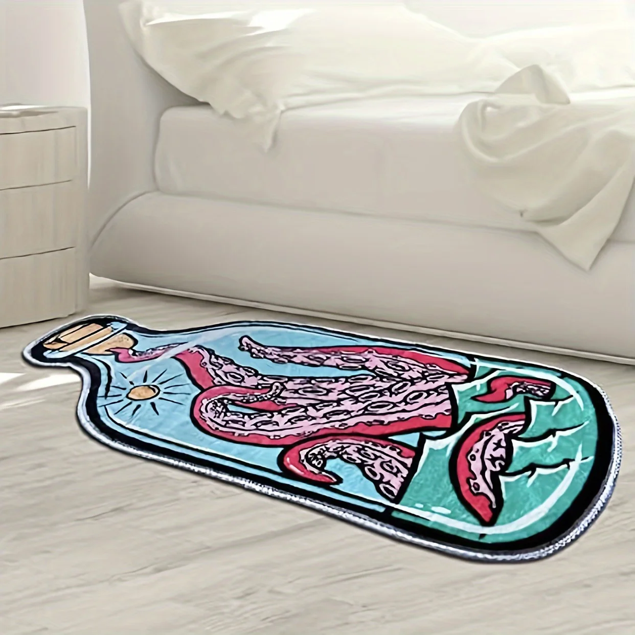 Stylish Octopus Rug - Artistic Bottle-Shaped Design, Fade-resistant & Washable Floor Mat,Soft for Bedside,Living Room & Bathroom