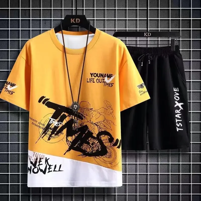 Men's Sets 2025 Summer Fashion T Shirts Casual Polyester Gradient Shorts Set Men's Sporty Two-piece Outfit Basketball Tracksuits