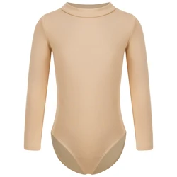 Nude Kids Girls Fleece Lined Long Sleeve Ballet Leotards Bodysuit Gymnastics Ballet Tights Jersey Unitard Ballerina Costume