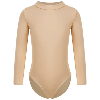 Naakt kinderen meisjes fleece gevoerde ballet maillots met lange mouwen effen kleur bodysuit gymnastiek ballet danstraining warming-up kostuum