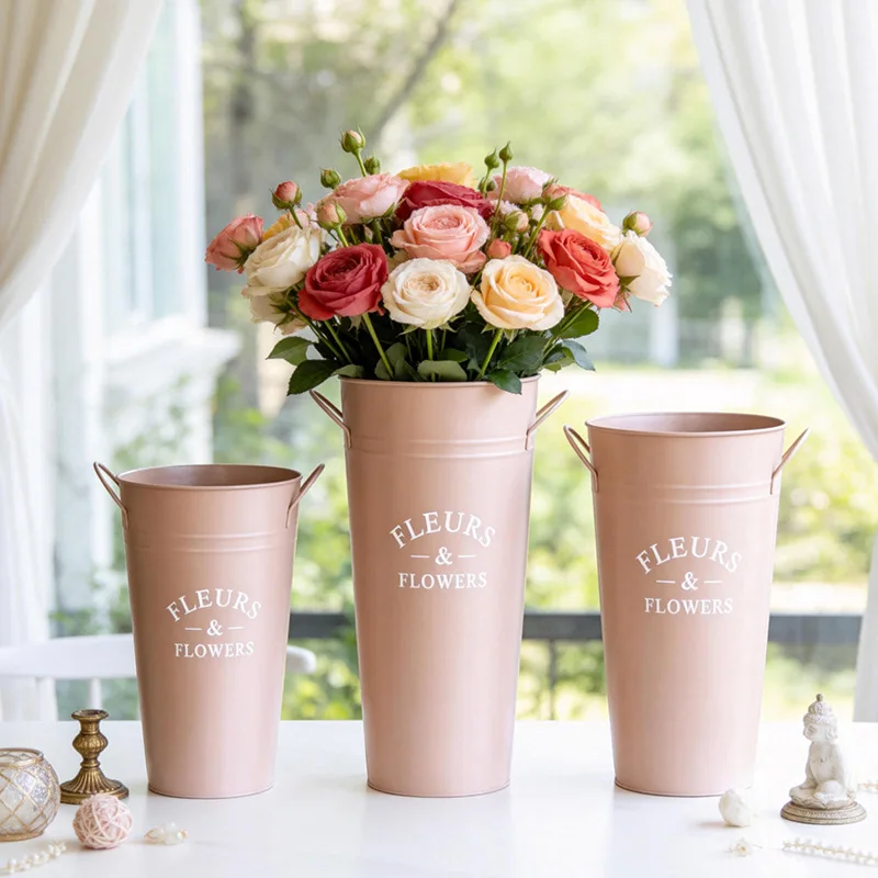 French Style Large Vase Decoration Living Room Flower Arrangement Retro Floor Waking Flower Bucket Corrosion Resistant Iron Drum