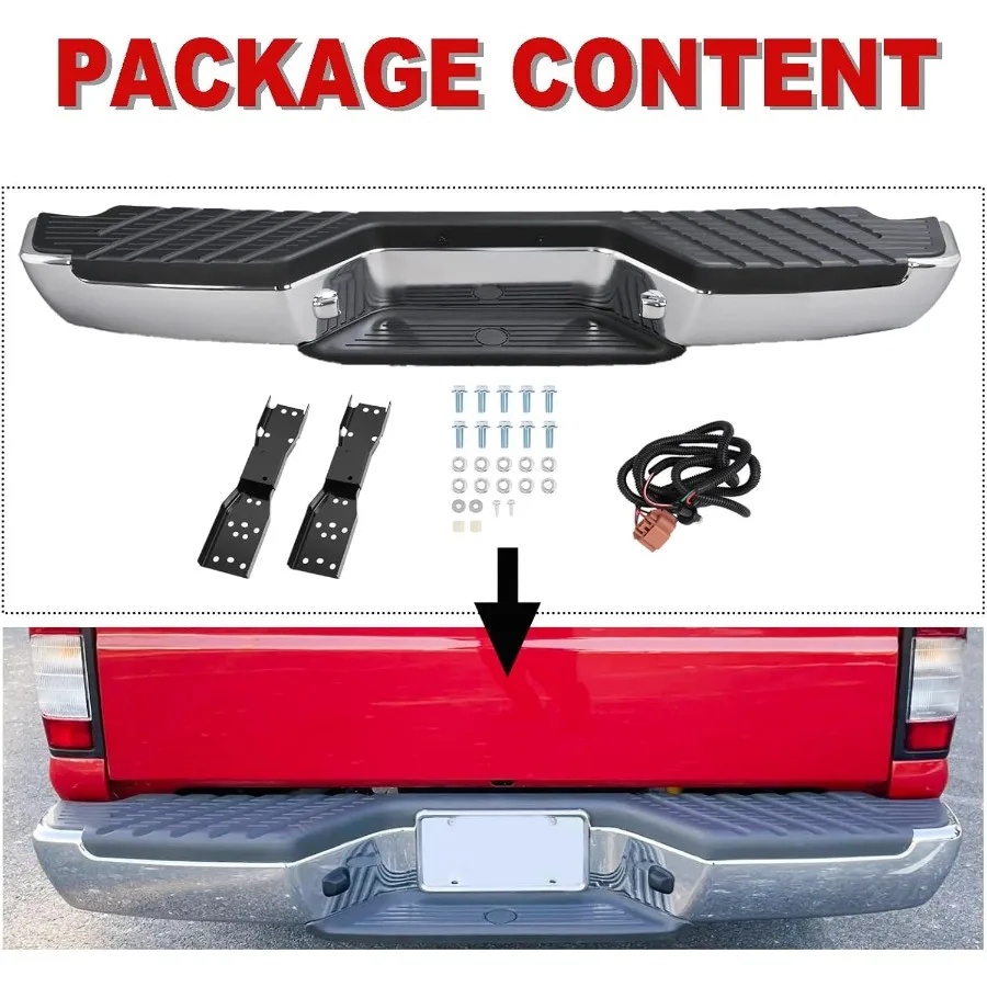 مجموعة المصد الخلفي بلمسة نهائية من الكروم متوافقة مع موديلات Nissan Frontier XE SE 19982004 تتميز بحامل تثبيت مصنوع من Ste #3