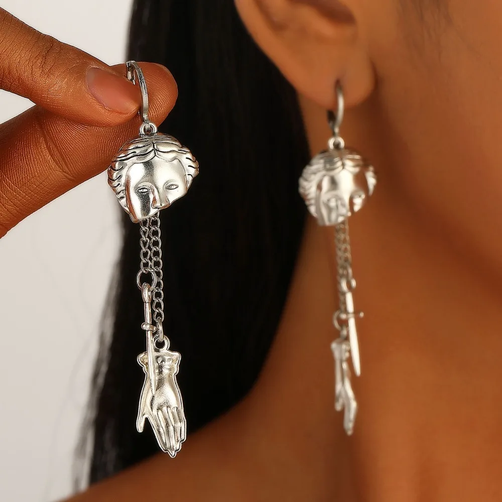 Retro Personality Creativity Dagger Mask Hand Pendant Earrings for Women Gothic Punk Dangle Earrings Jewelry Accessories Gifts