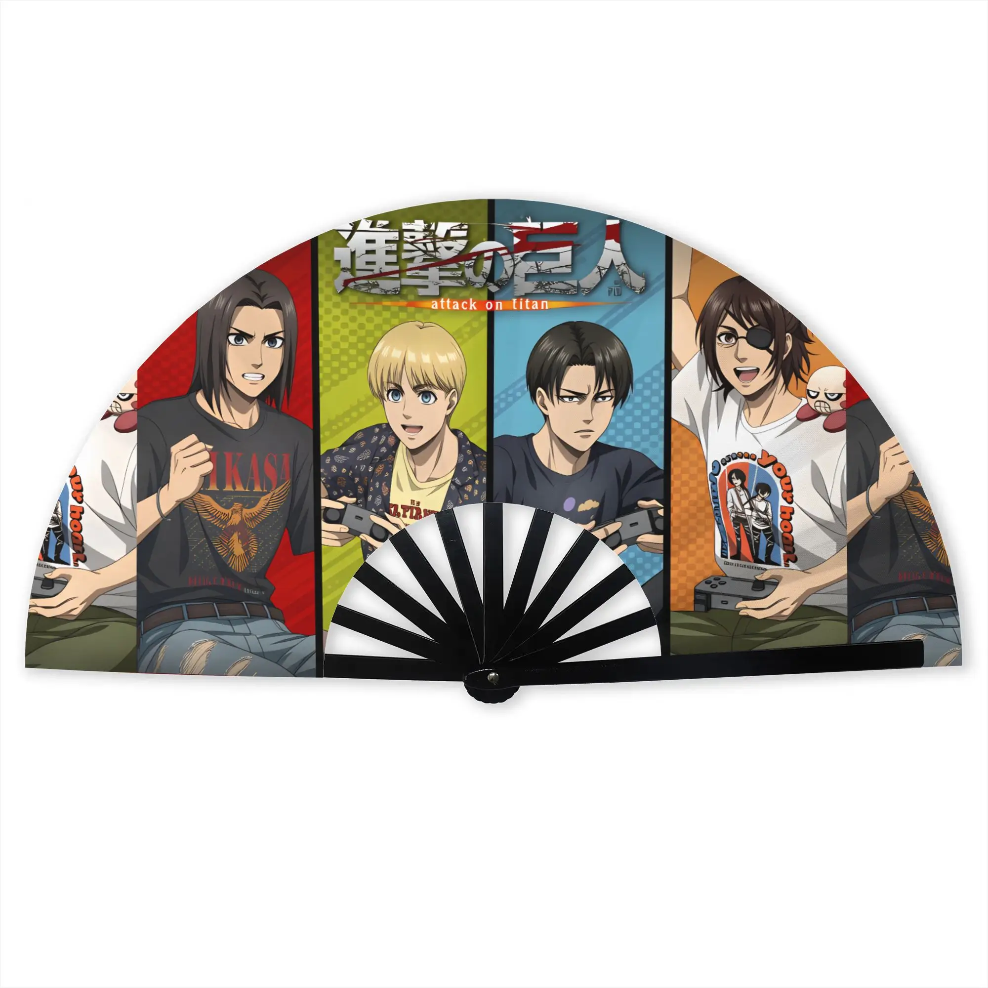 Hans Zoe Attack on Titan Levi Ackerman Folding Hand Fan Eren Yeager Polyester Fabric Fan Summer Accessory Decorative Fans