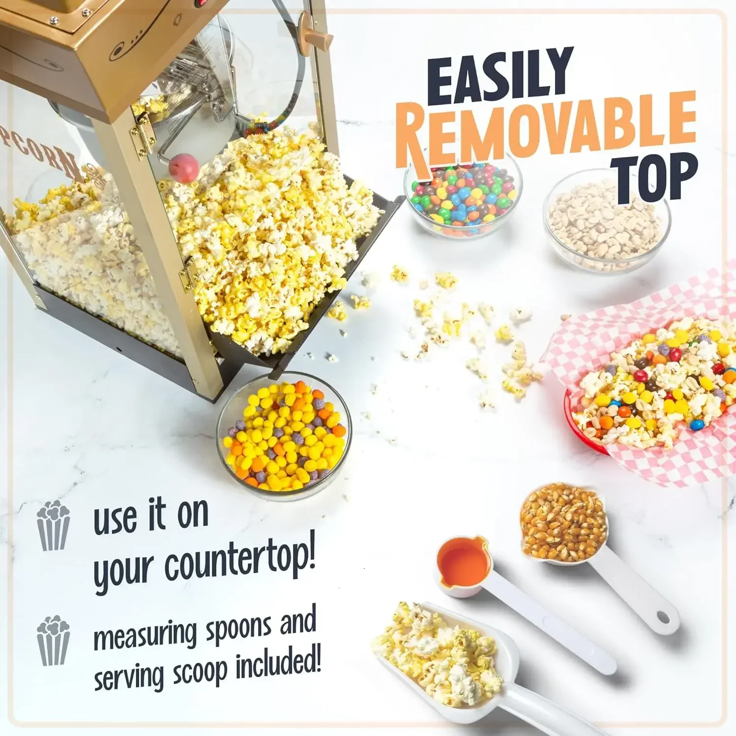 home.Nostalgia Popcorn Maker Machine - Professional Cart With 8 Oz Kettle Makes Up to 32 Cups with Candy & Kernel Dispenser -