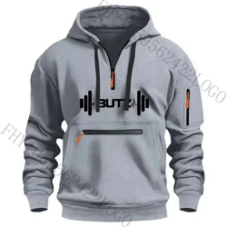 2024 Autumn and winter new men's outdoor leisure fitness running sports clothing fashion multi-zipper arm pocket hoodie