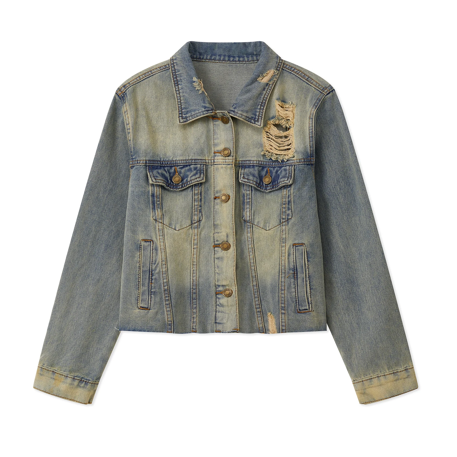 

Women s Fall Denim Jackets with Pockets Distressed Ripped Button Down Long Sleeve Casual Jean Coats