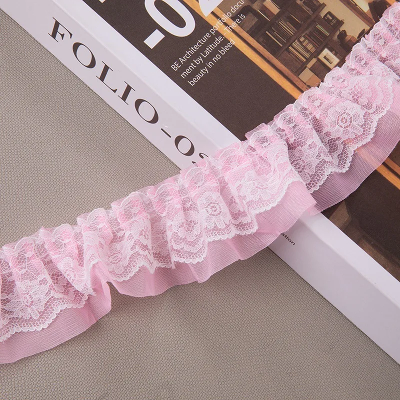 5CM Wide Double Layers 3d Pleated Chiffon Fabric Frilled Needlework Ribbon Dress Collar Ruffle Trim DIY Clothing Sewing Decor