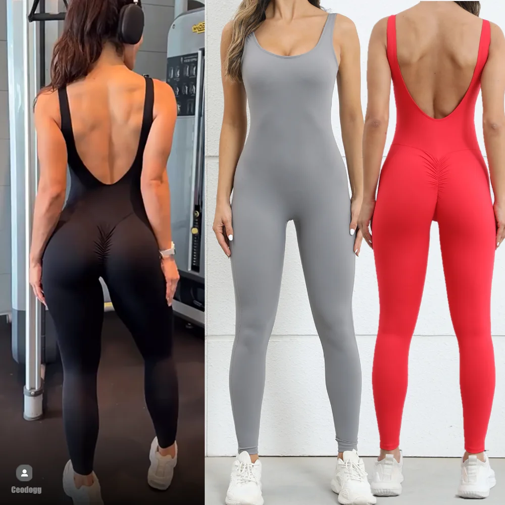 2024 Pad Gym Women Yoga Suit Training Sportswear Women Sports Jumpsuit Fitness Rompers Stretch Female Push Up Workout Bodysuits