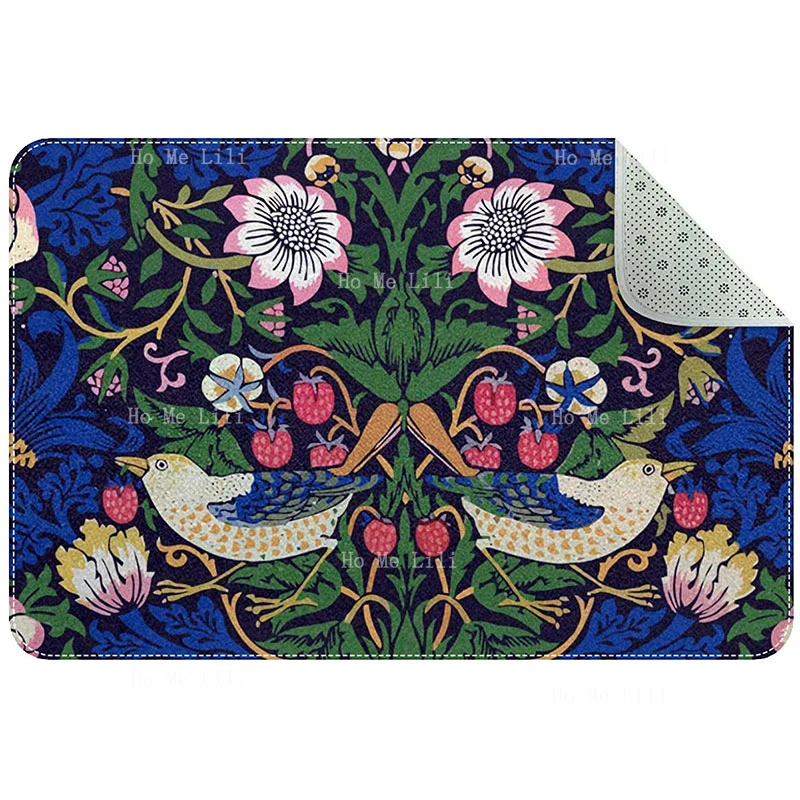 Blue Bird And Flower Strawberry Thief William Morris Nature Art Carpet Nouveau Decor Vintage Floral Flannel Floor Rugs