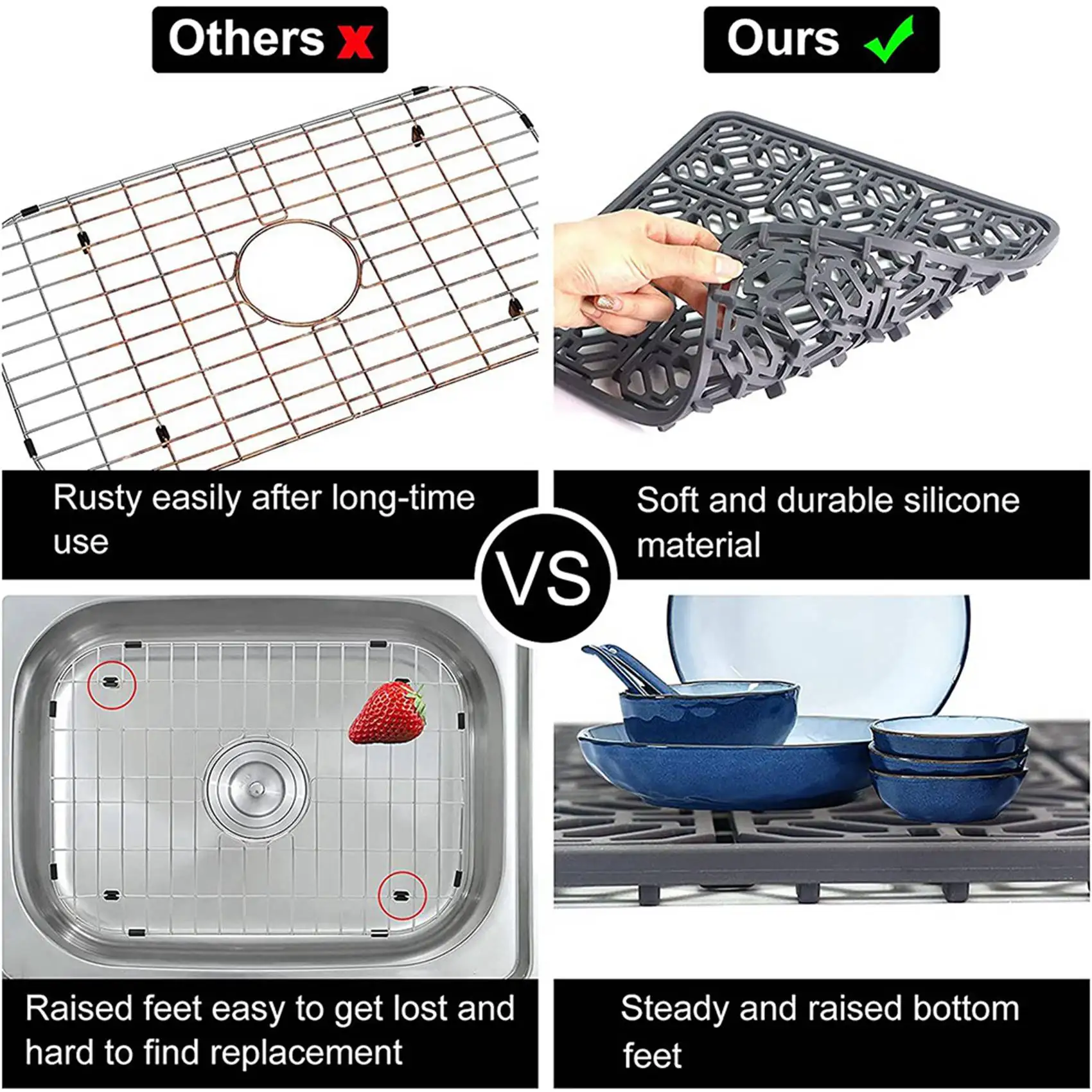 SEWS-3X Sink Mat Kitchen Sink Protector For Bottom,Stainless Steel Or Porcelain Bowl Sink, Silicone Non-Slip Heat Resistant