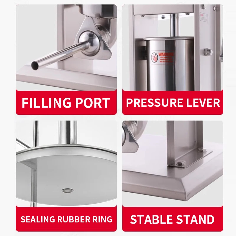 Manual Meat Fillier W/4 Nozzles Meat Processor 3-10L Meat Sausage Stuffer Sausage Syringe Stainless Steel Sausage Making Machine