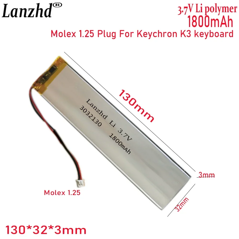 

1-20 Pcs 3032130 3.7V 1800mAh Li Polymer Battery For Keychron K3 keyboard cells LED lights Bluetooth keyboard Car recorder