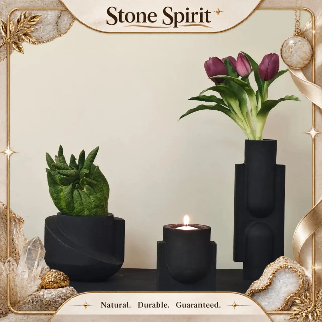 Natural Marble Vase for Flower Enthusiasts Multi Functional Home Decor Black Candle Holder Candles Comtainer Customized Logo