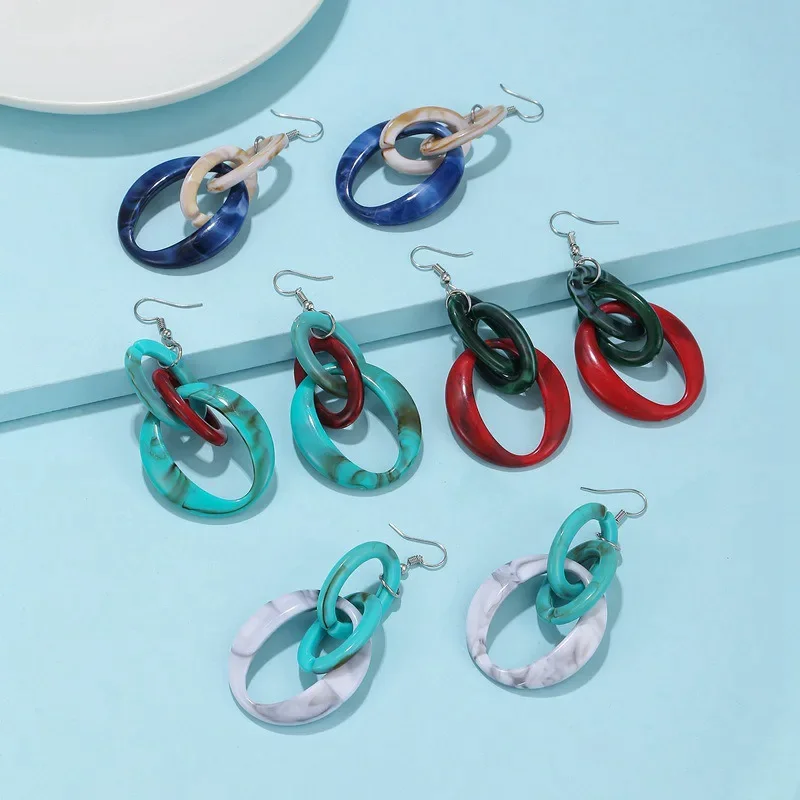 Geometric Acrylic Oval Long Pendants Drop Earrings for Women Daily Wear Jewelry