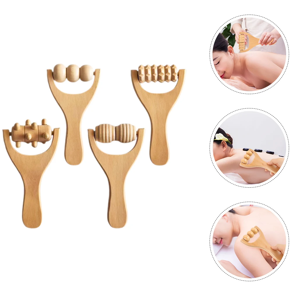 

4 Pcs Foot Massager Wooden Balls Roller Hand Massagers Wireless Tool Long Handle Man Feet Arch