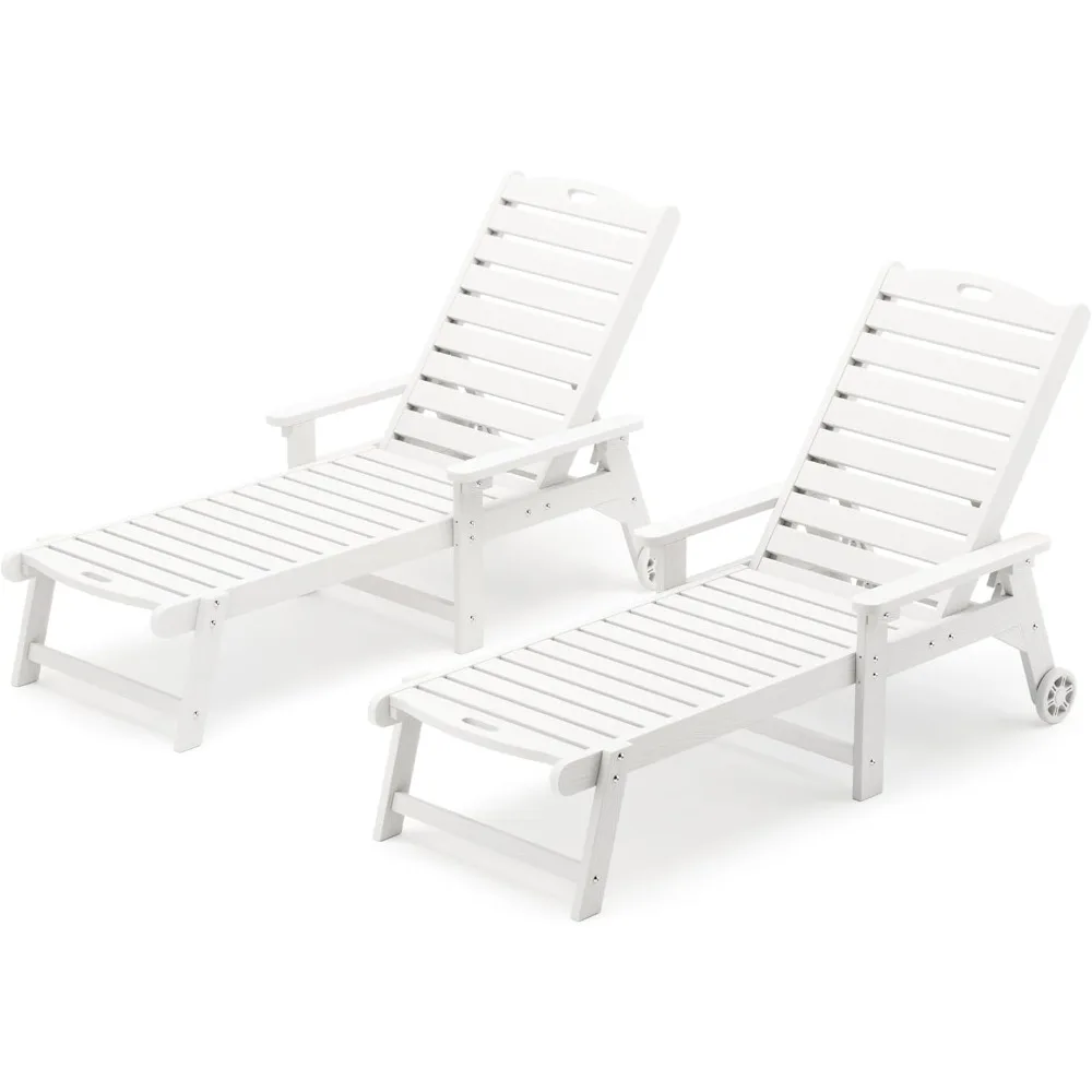 Deck-chair Patio Lounge Chair With Adjustable Backrest Reclining Armchairs White HDPS Material Chaise Lounge Sofa Poolside Beach