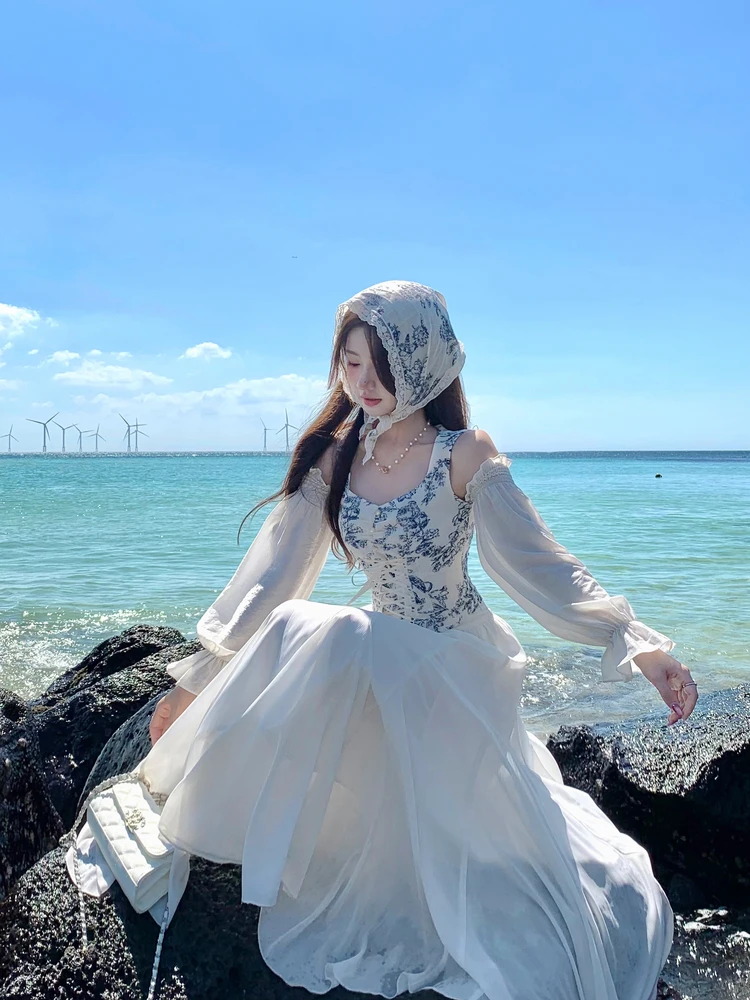 

Floral Print oulder Bared irt Vest Two-Way Wear Design Gallery Chic ort Sve Women's Faion Summer Breathable Skin-F...