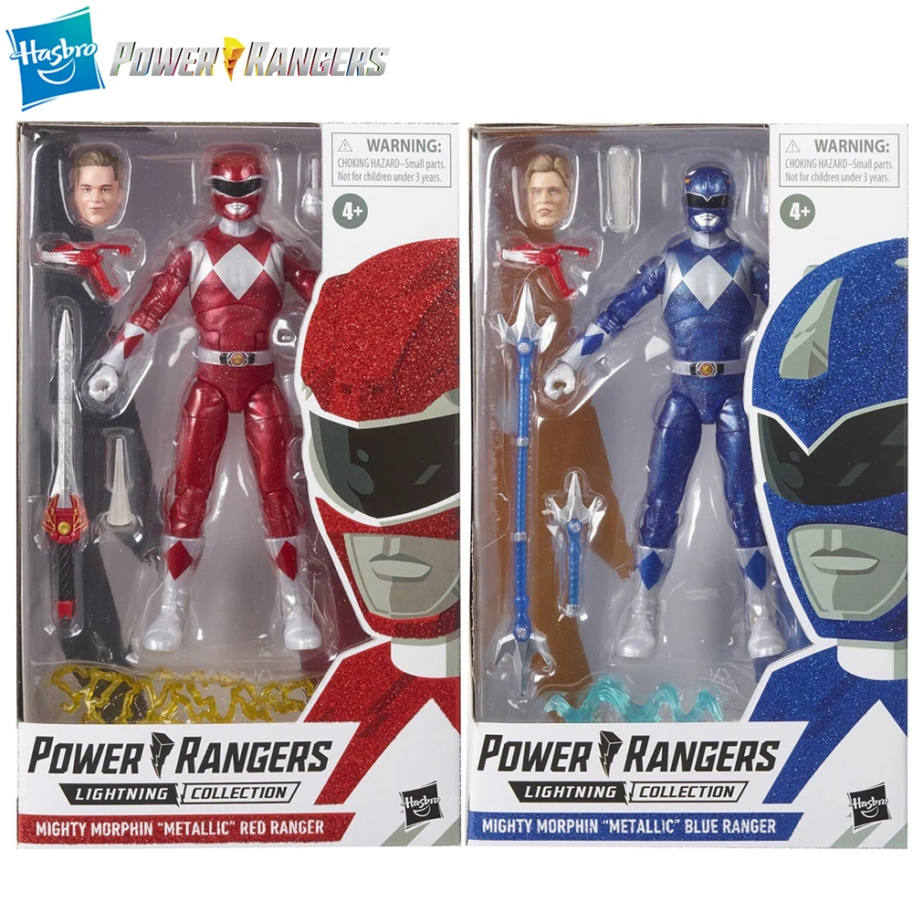 In-Stock Hasbro Power Rangers Mighty Morphin Red & Blue Ranger (Metallic) 6-Inch Scale Exclusive Action Figure Model Gift Toys