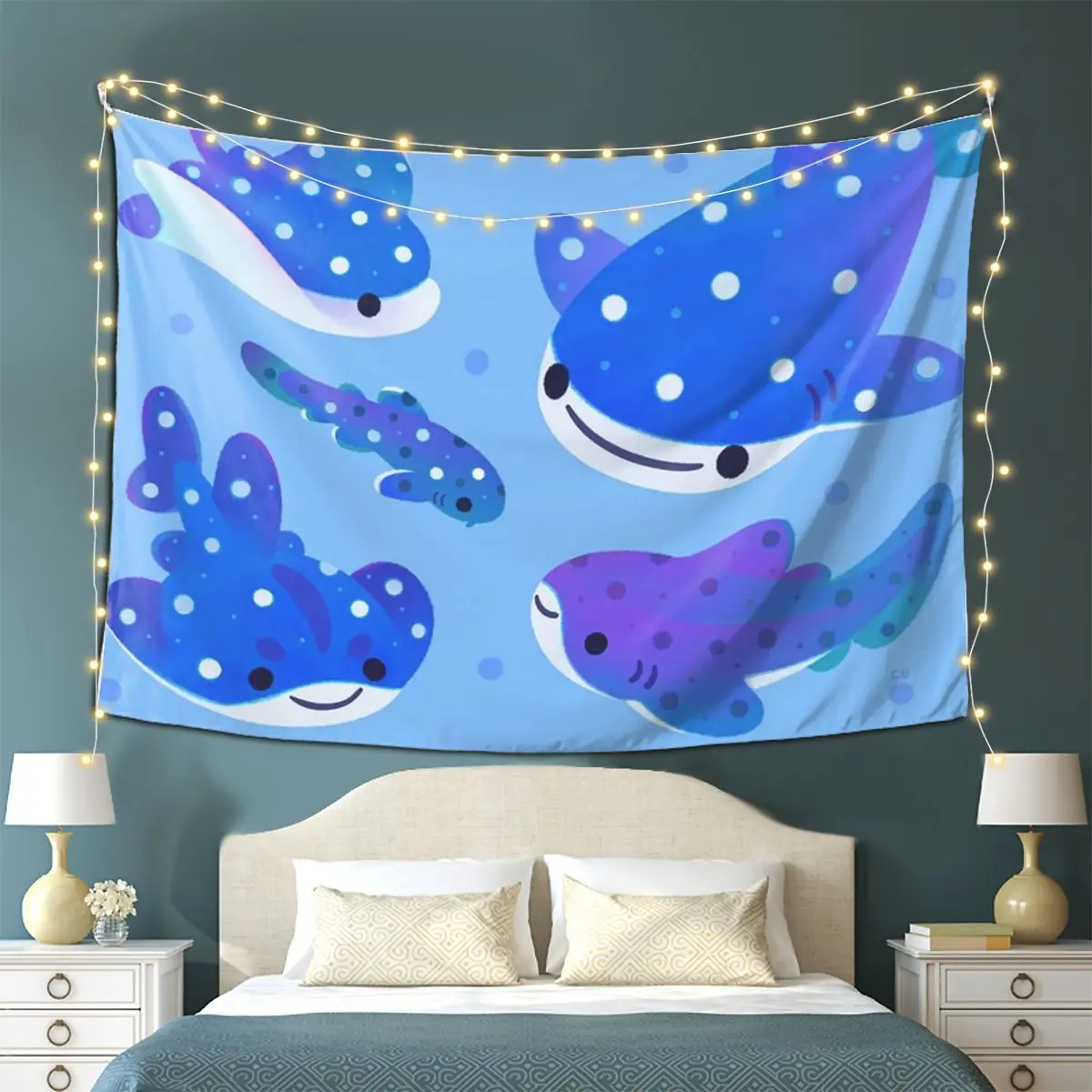 Polka Dot Shark Tapestry Wall Hanging Aesthetic Home Decor Tapestries for Living Room Bedroom