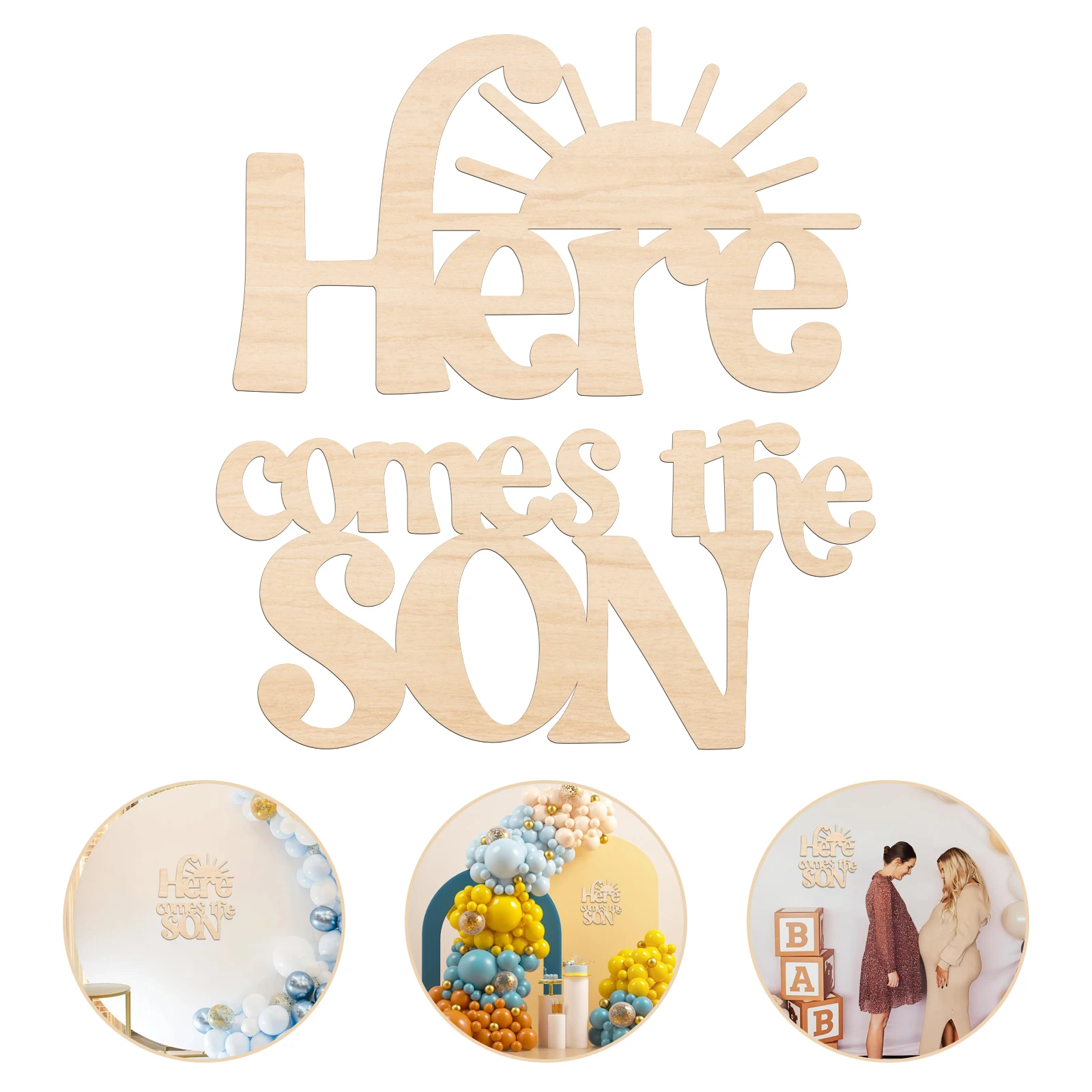 Here Comes The Son Wooden Sign Baby Shower Decoration Backdrop Photo Props,Boy Newborn Party Decorations(4mm Thickness)