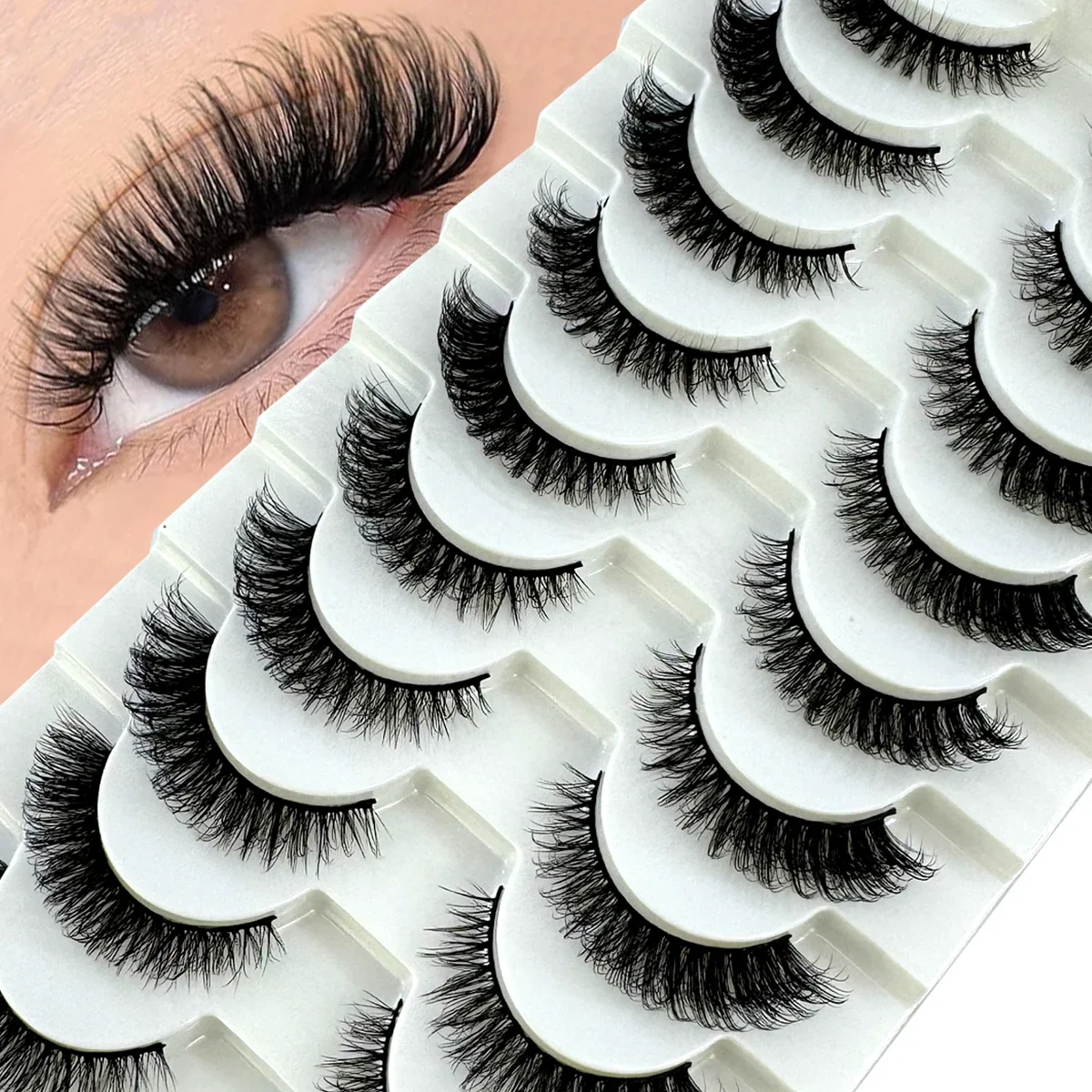 7/10 Double Natural Cat Eye Long Makeup 3D Artificial Mink Eyelash Soft Fluffy Thick Hand Rolled Extended Mink Eyelash Natur