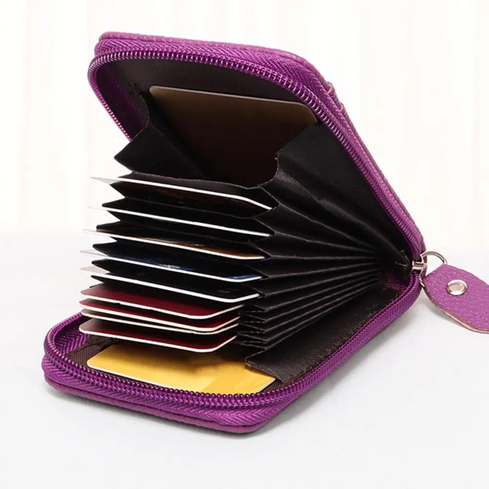 Coin Purse with 14 Card Slots Card Holder ID Window Anti-theft ID Holders Zipper Closure Faux Leather Firm Stitching Wallet