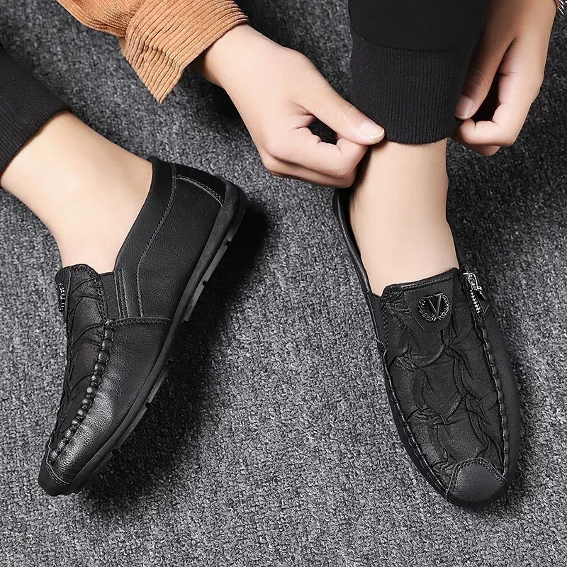 Fashion Leather Men Casual Shoes Outdoor Breathable Walking Shoes Lightweight Mens Loafers Lazy Shoes Driving Shoes Sneakers