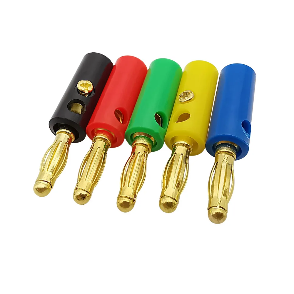 10Pcs/lot Gold Plated 4mm Banana Plug Solderless Screw Audio Speaker Wire Cable 4 mm Pin Banana Male Plugs Connectors 5 Colors