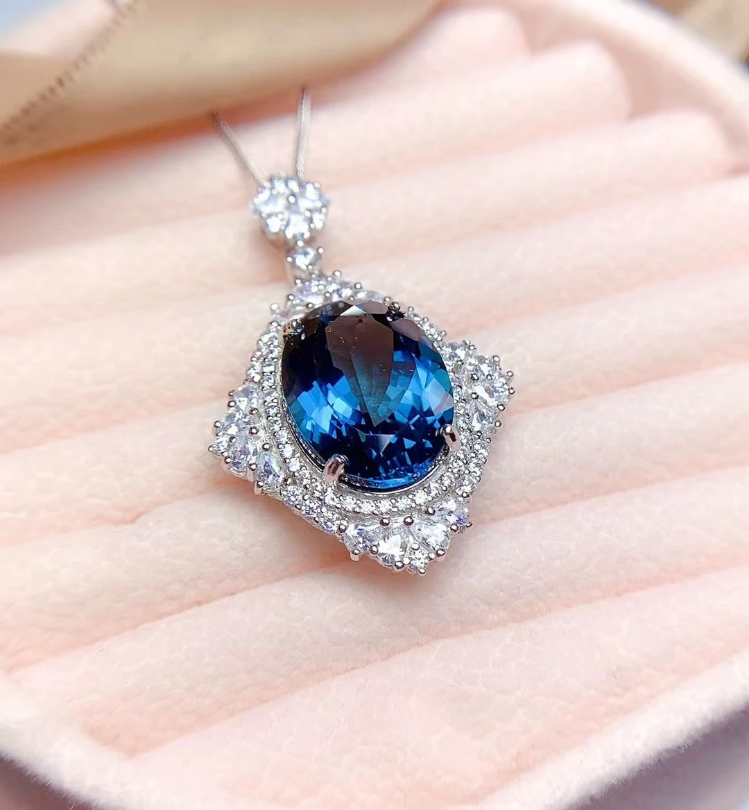 

Luxury London Blue Topaz Pendant for Party 12mm*16mm 100% Natural Topaz Necklace Pendant 925 Silver Topaz Jewelry