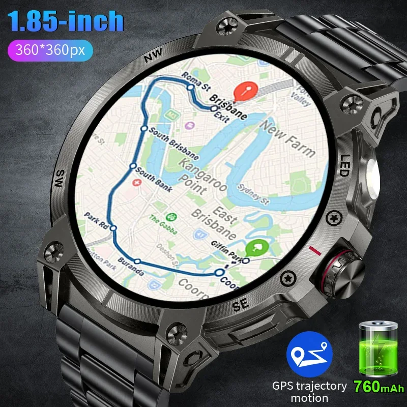 

LIGE Military Smart Watch Men 760mAh Large Battery LED Flashlight Compass 1.8"HD Screen Heart rate Waterproof BT Call Smartwatch