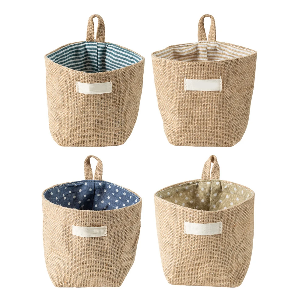

4 Pcs Fabric Storage Bags Cotton Linen Hanging Organizer Wall Closet Door Bag Breathable Light Weight Easy Wash