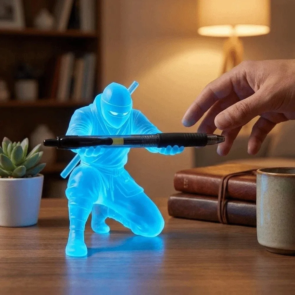 Innovative 3D Printed Luminous Ninja Pen Holder Ninja Character Plastic Desk Ninja Ornament Multi-Functional Pencil Rack Home