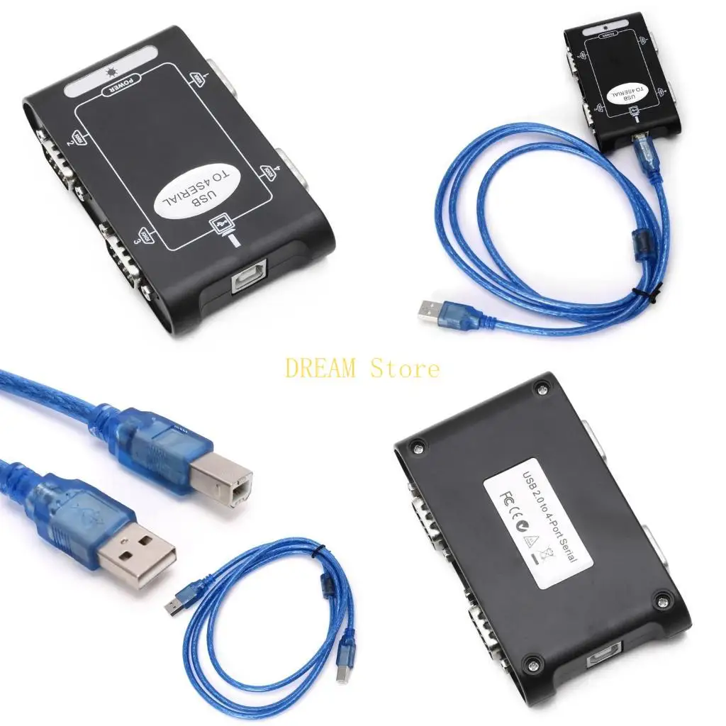 

9-контактный USB 2.0 до 4 портов RS232, последовательные разъемы контроллера DB9 COM, адаптер-концентратор, лучшая распродажа