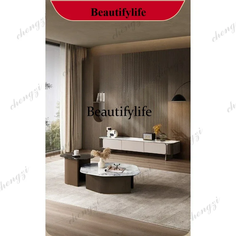 Italian light luxury marble round coffee table combination d178