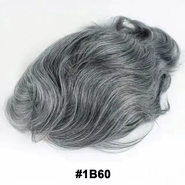 شعر مستعار رمادي للرجال قاعدة أحادية 8 × 10 بوصة شعر بشري دانتيل مع ألوان خفيفة الوزن من البولي يوريثان 1B60 # 7 # 613 للراحة