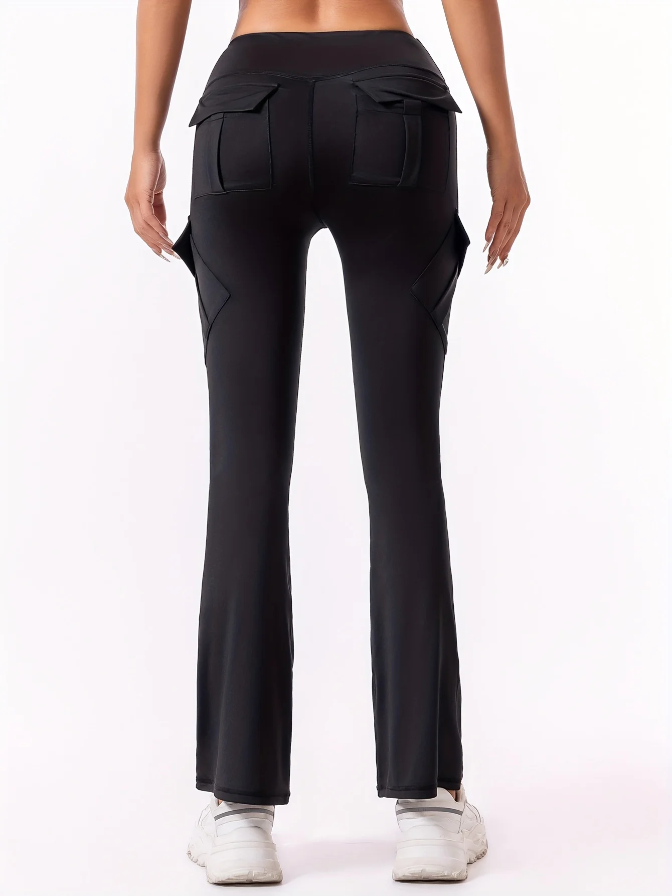 American Hot Girl Multi-Pocket Cargo Pants, Women Slim Fit Flare Floor-Length Casual Trousers for Spring