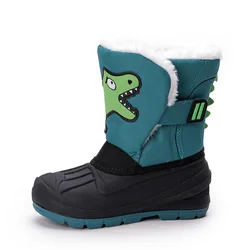 Winter Children Snow Boots Boys Girls Warm Waterproof Ski Boots Baby Cute Cartoon Dinosaur Print High Boots