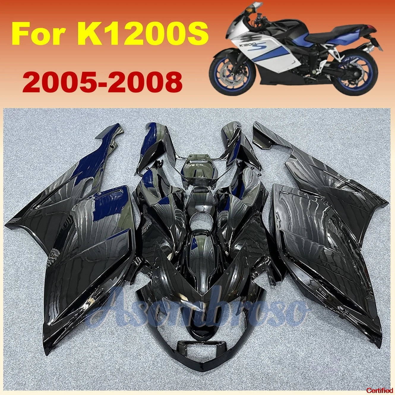 Motorcycle Fairings Kit for K1200S 2005 2006 2007 2008 Refitting Body Black Fairing Kit  K1200 05 06 07 08
