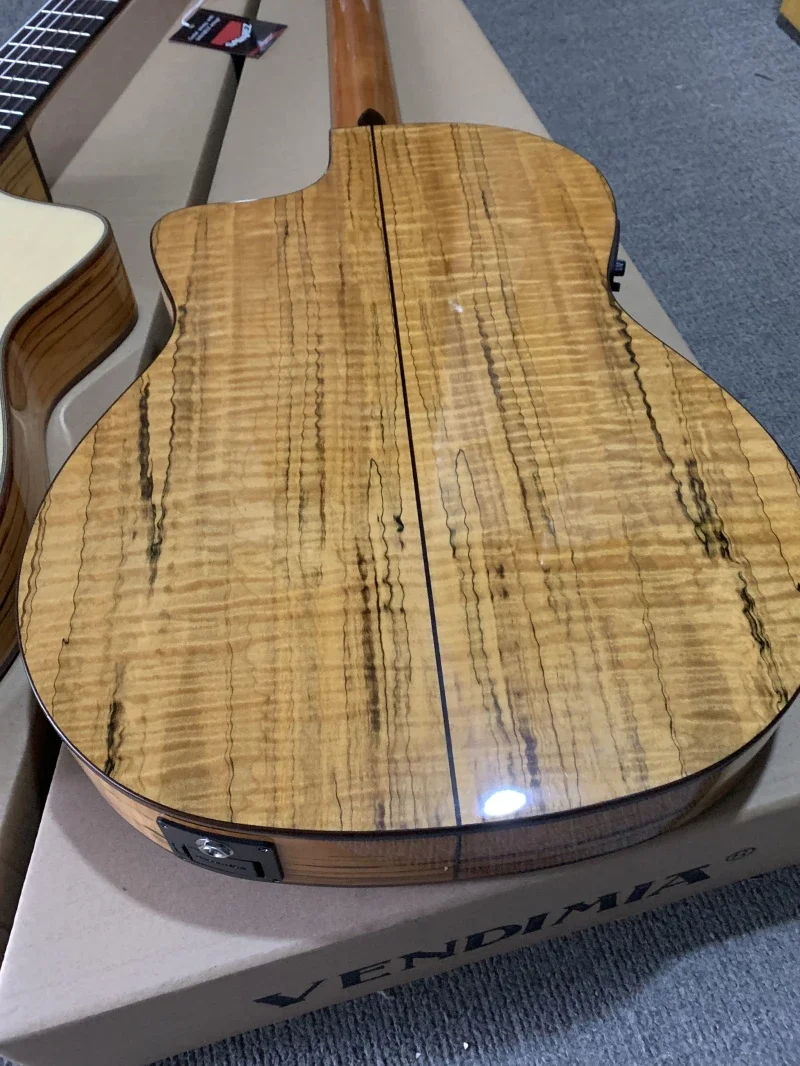 Handmade Electric Flamenco Guitar with Solid Spruce and Rotten Wood Body,Classical Guitar AF65E,Thin Body 67mm 39 inch