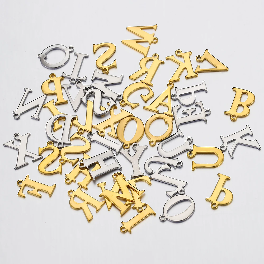 20pcs Stainless Steel Letter Charm Single Alphabet Pendants for DIY Name Necklace Jewelry Making Wholesale