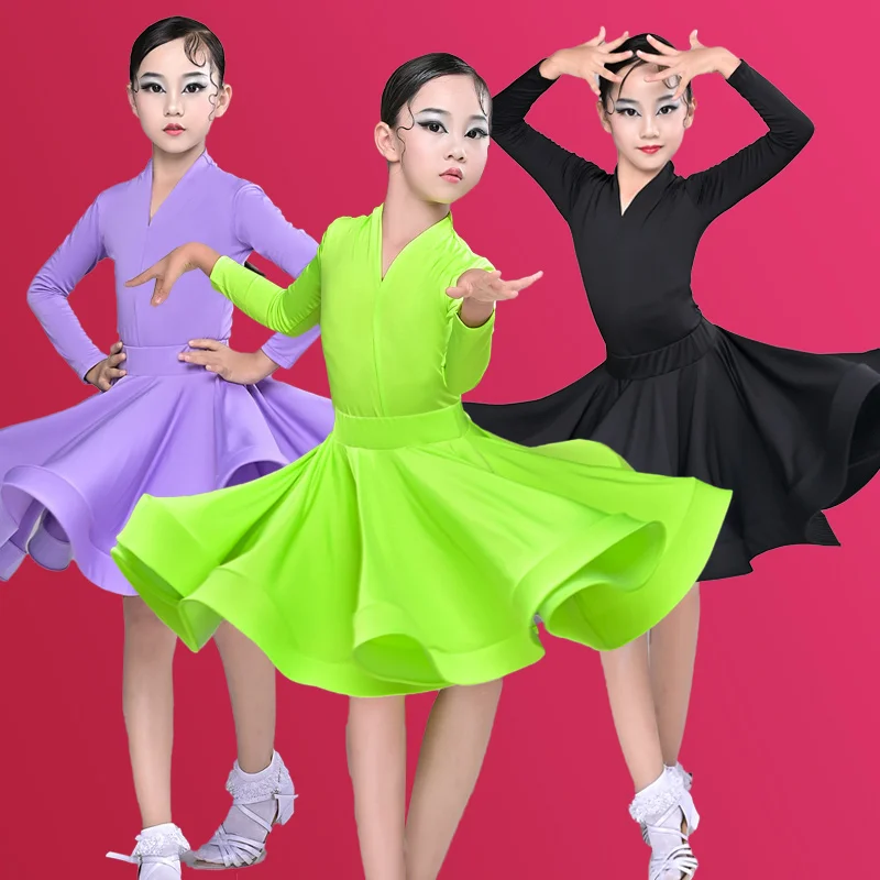 Ropa de práctica de baile latino para niñas, ropa de actuación para niños, competición de verano